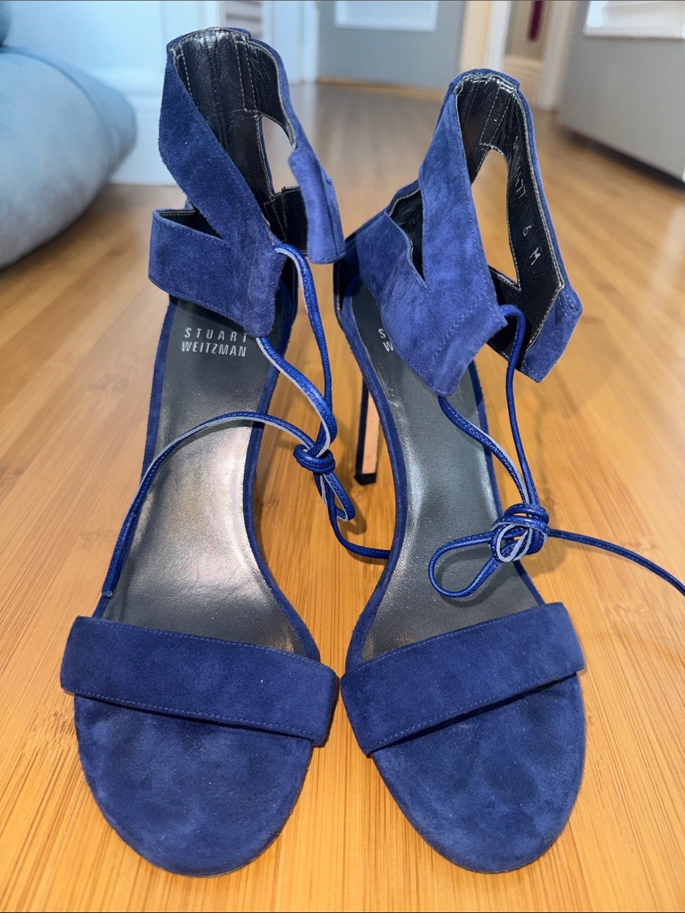Stuart Weitzman Blue Suede Lace-Up Heels